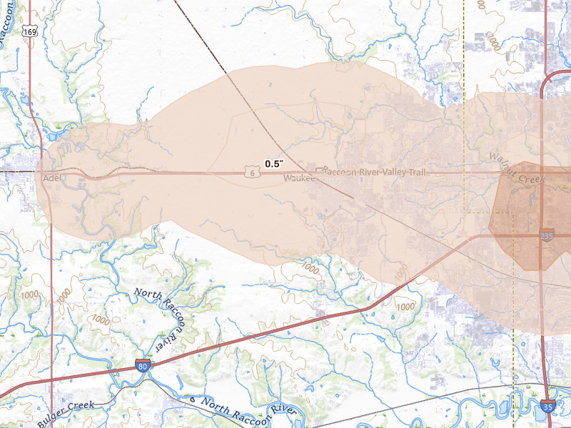 Radar-estimated hail-size map of the storm over Waukee, IA