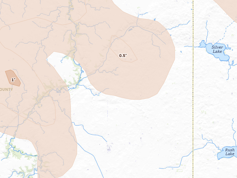Radar-estimated hail-size map of the storm over Webb, IA on May 17, 2026