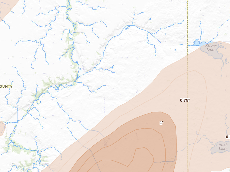 Radar-estimated hail-size map of the storm over Webb, IA on Jun 28, 2026