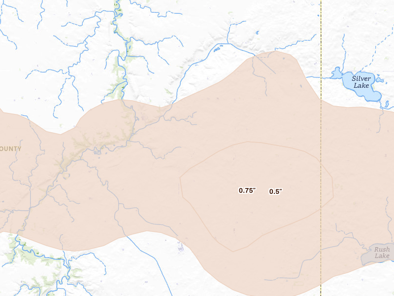Radar-estimated hail-size map of the storm over Webb, IA on Sep 1, 2026