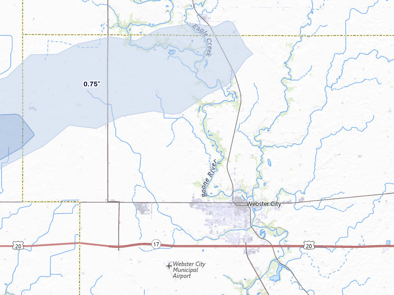 NEXRAD radar-signature map of the hail over Webster City, IA