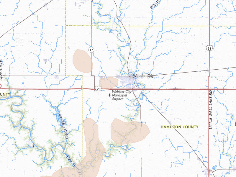 Radar-estimated hail-size map of the storm over Webster City, IA on Aug 12, 2026