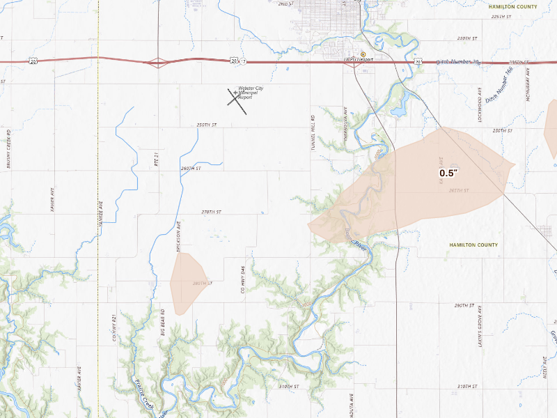 Radar-estimated hail-size map of the storm over Webster City, IA