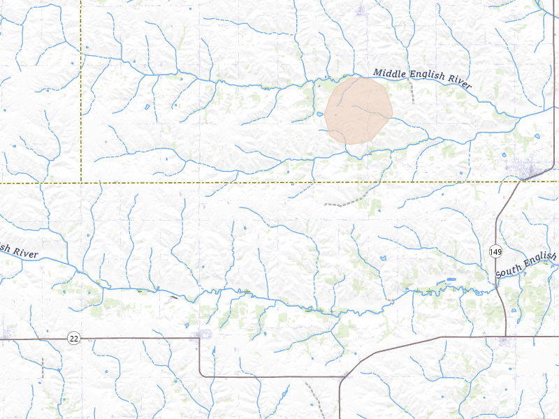 Radar-estimated hail-size map of the storm over Webster, IA on Apr 17, 2026