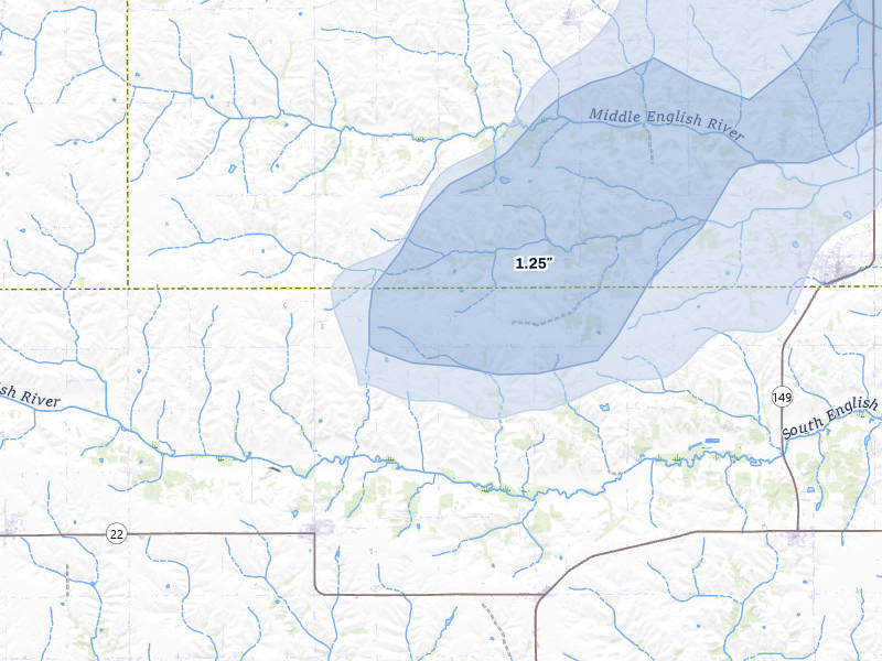 NEXRAD radar-signature map of the hail over Webster, IA