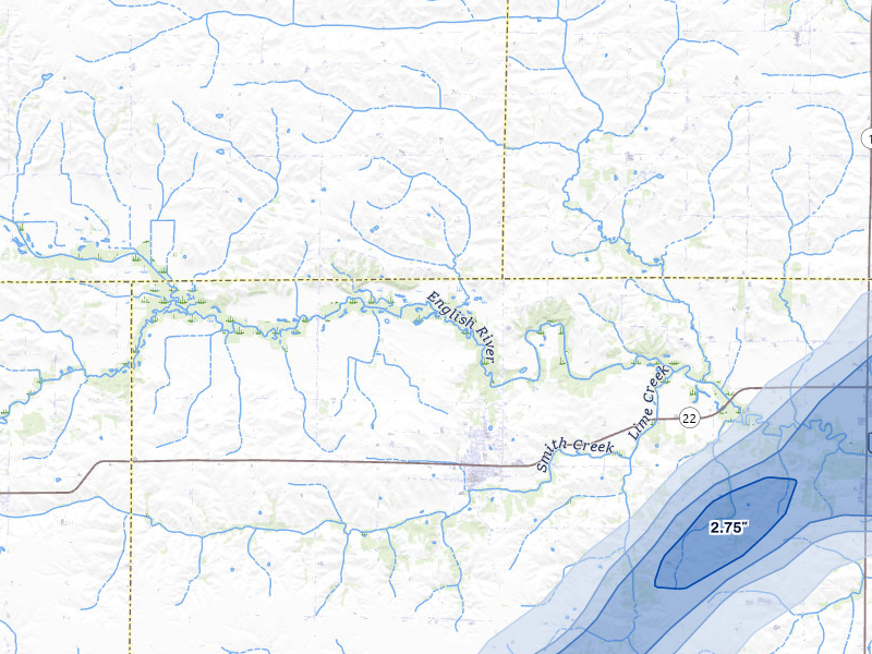 NEXRAD radar-signature map of the hail storm over Wellman, IA on Apr 2, 2026