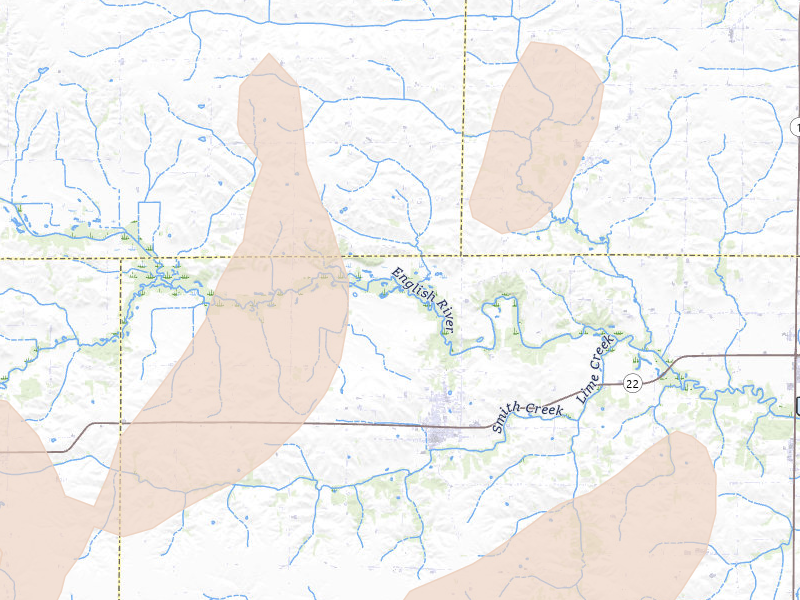 Radar-estimated hail-size map of the storm over Wellman, IA on Jun 11, 2026