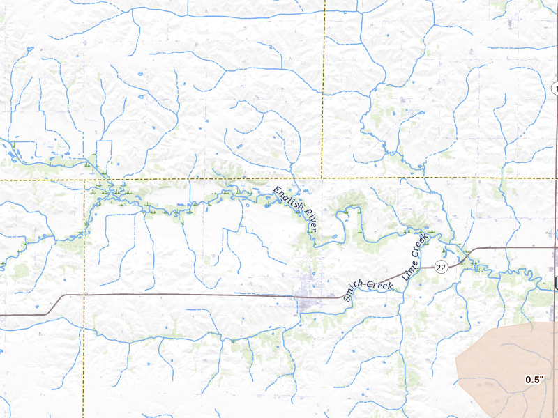Radar-estimated hail-size map of the storm over Wellman, IA on Jul 3, 2026
