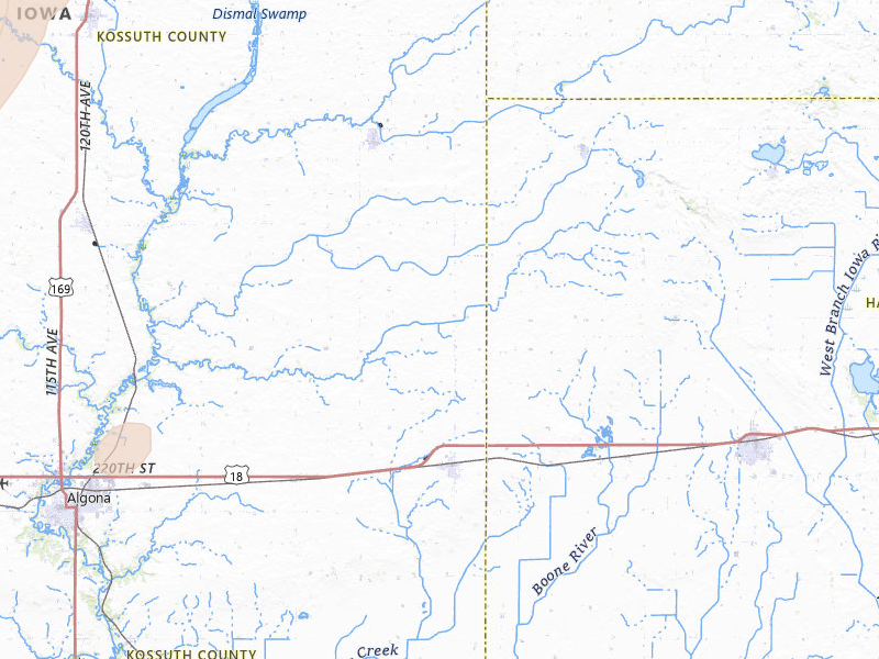 Radar-estimated hail-size map of the storm over Wesley, IA on Apr 23, 2026