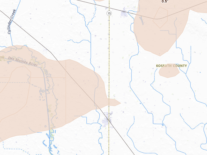 Radar-estimated hail-size map of the storm over West Bend, IA on Sep 1, 2026