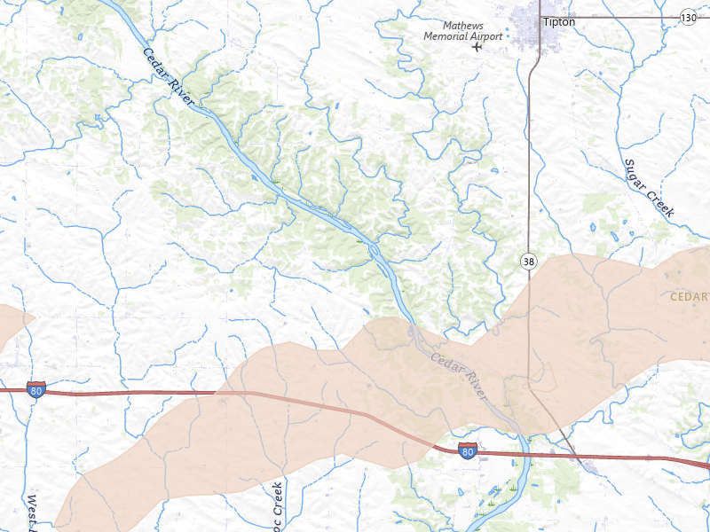 Radar-estimated hail-size map of the storm over West Branch, IA on Mar 30, 2026