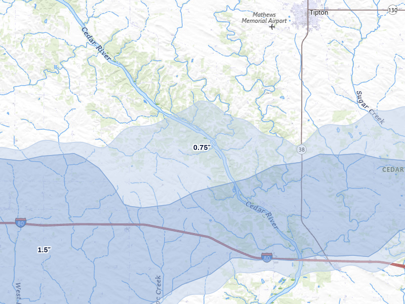 NEXRAD radar-signature map of the hail storm over West Branch, IA on Mar 30, 2026