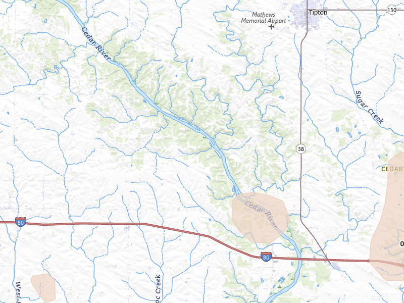 Radar-estimated hail-size map of the storm over West Branch, IA on Jun 10, 2026