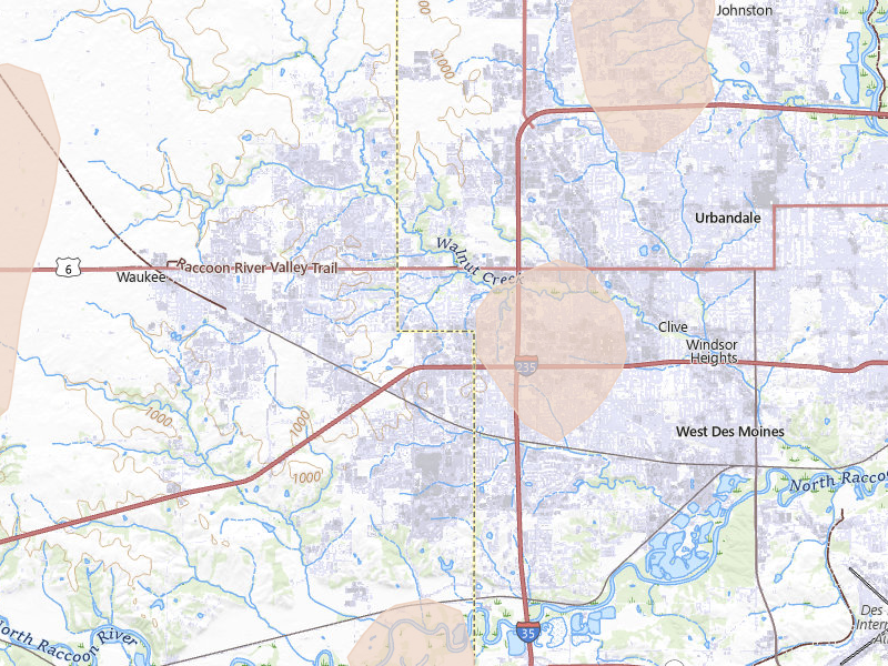 Radar-estimated hail-size map of the storm over West Des Moines, IA on Apr 23, 2026