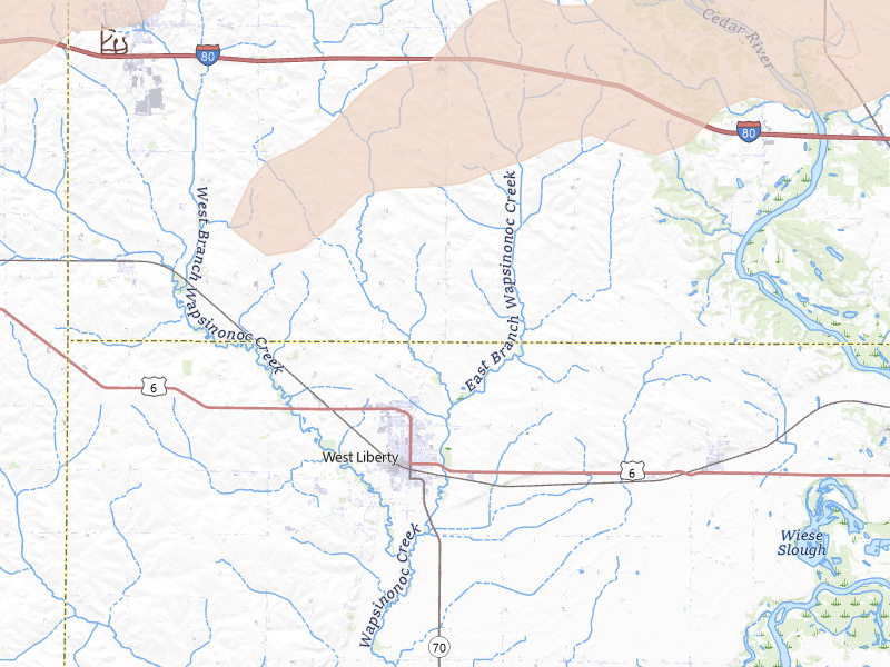 Radar-estimated hail-size map of the storm over West Liberty, IA on Mar 30, 2026