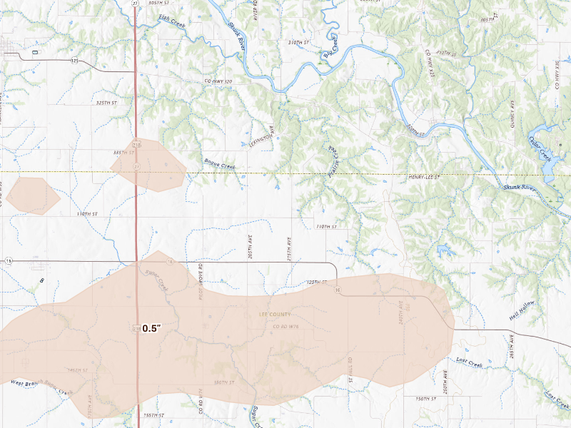 Radar-estimated hail-size map of the storm over West Point, IA