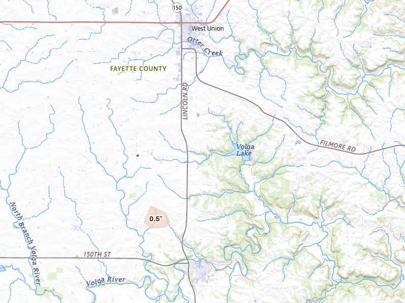 Radar-estimated hail-size map of the storm over West Union, IA