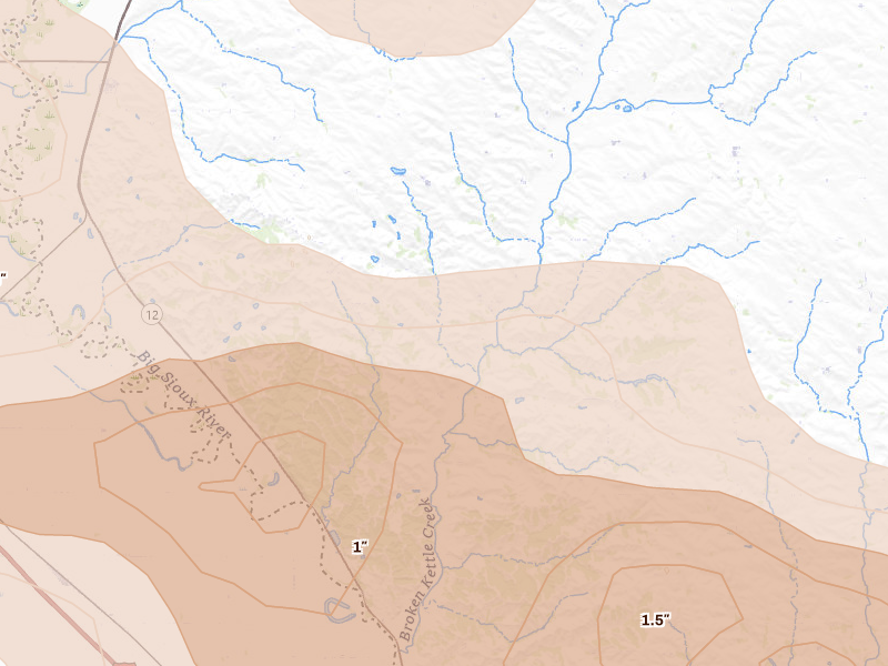 Radar-estimated hail-size map of the storm over Westfield, IA on May 31, 2026