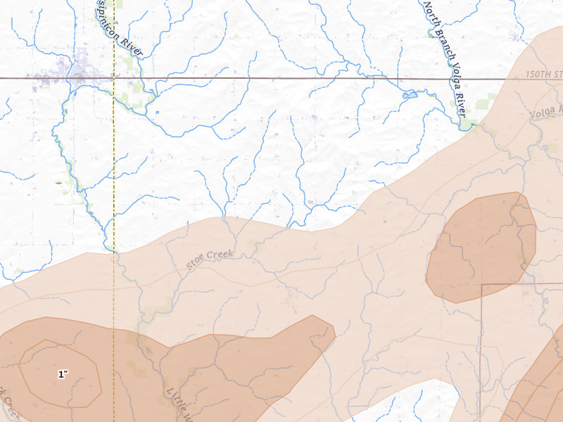 Radar-estimated hail-size map of the storm over Westgate, IA on Jul 2, 2026