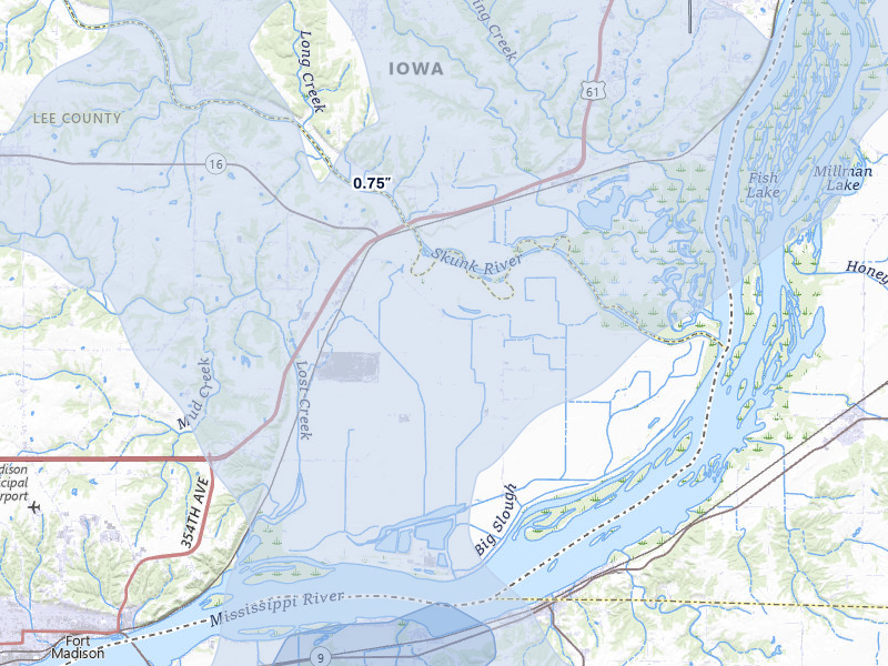 NEXRAD radar-signature map of the hail storm over Wever, IA on Apr 17, 2026