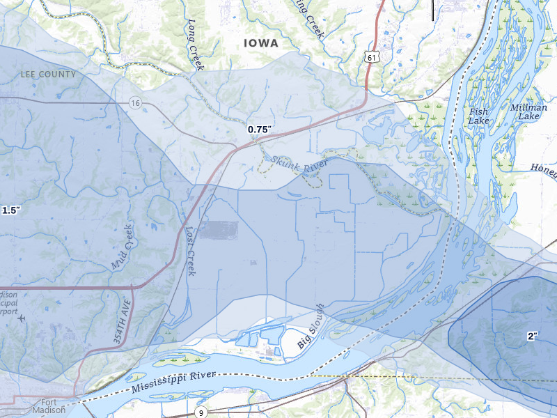 NEXRAD radar-signature map of the hail storm over Wever, IA on May 4, 2026