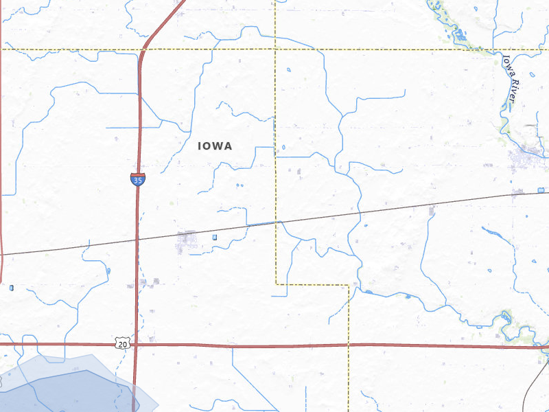 NEXRAD radar-signature map of the hail storm over Williams, IA on Jul 2, 2026