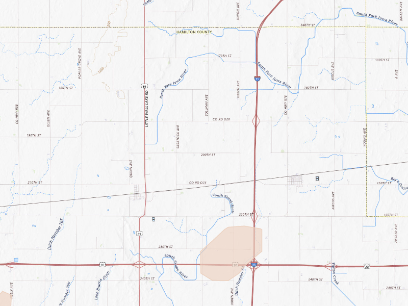 Radar-estimated hail-size map of the storm over Williams, IA