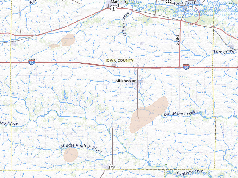 Radar-estimated hail-size map of the storm over Williamsburg, IA on Apr 17, 2026