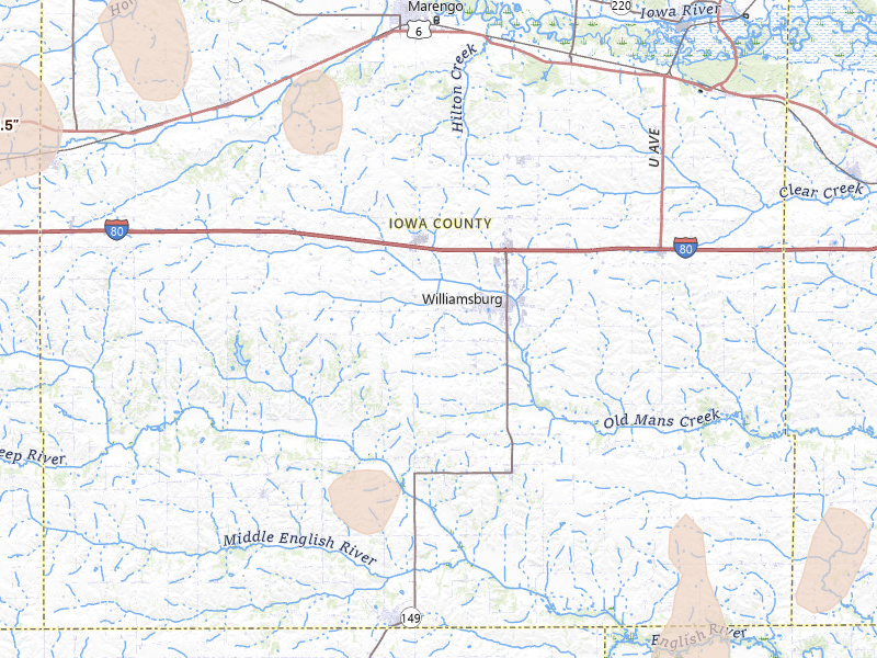 Radar-estimated hail-size map of the storm over Williamsburg, IA on Jun 11, 2026