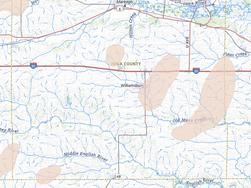 Radar-estimated hail-size map of the storm over Williamsburg, IA on Jun 16, 2026