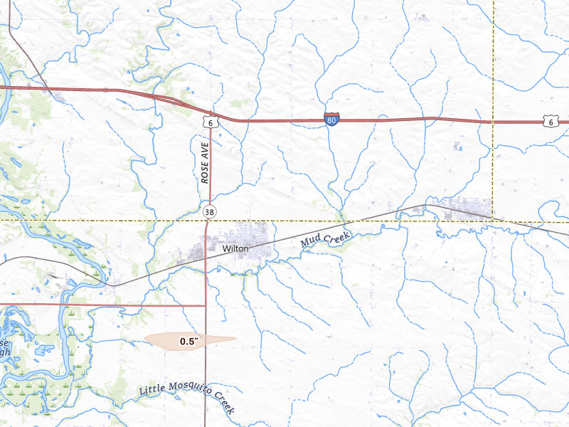 Radar-estimated hail-size map of the storm over Wilton, IA on Mar 31, 2026