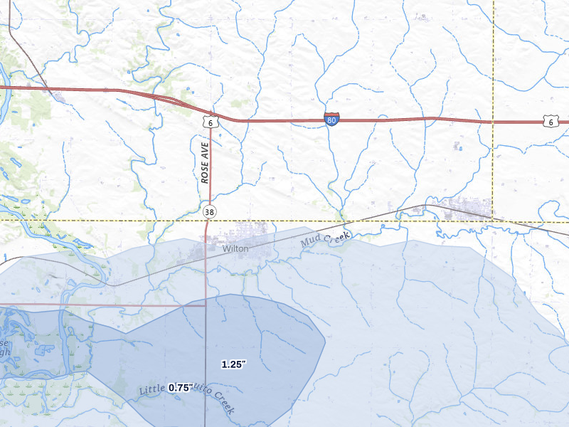 NEXRAD radar-signature map of the hail over Wilton, IA