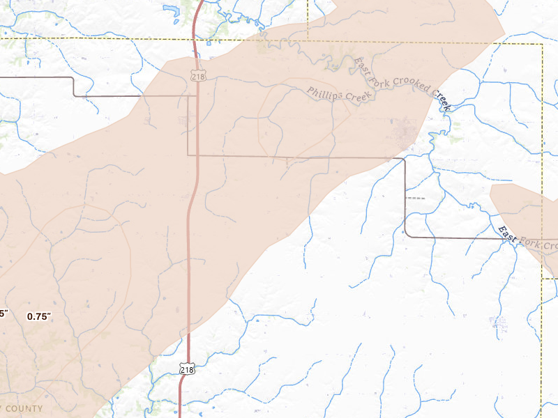 Radar-estimated hail-size map of the storm over Winfield, IA on Jun 11, 2026