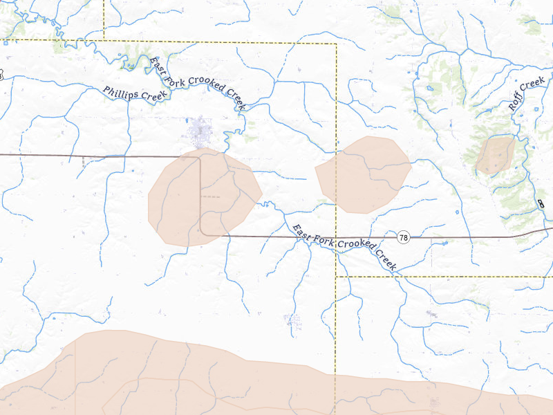 Radar-estimated hail-size map of the storm over Winfield, IA on Aug 12, 2026