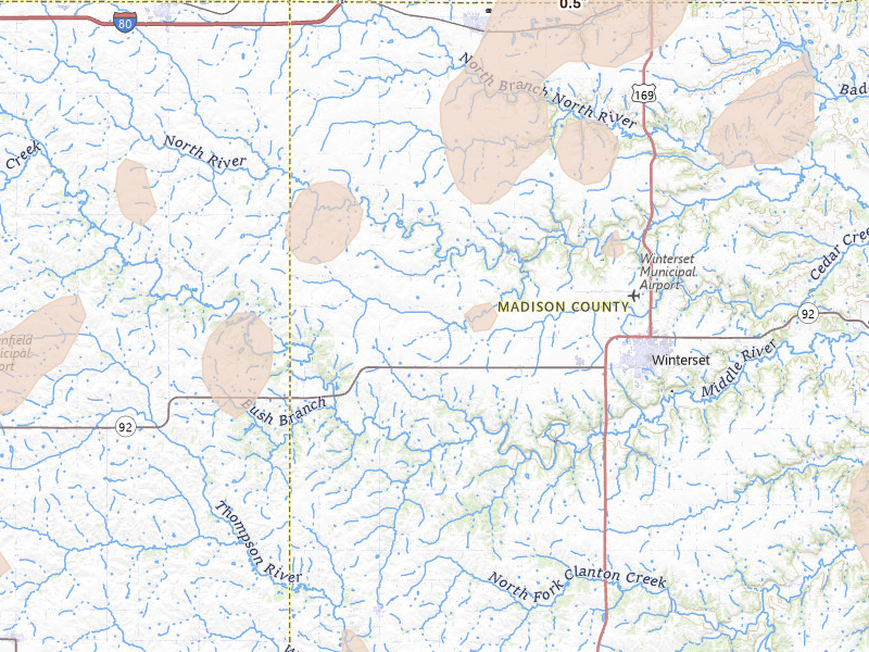 Radar-estimated hail-size map of the storm over Winterset, IA on May 18, 2026