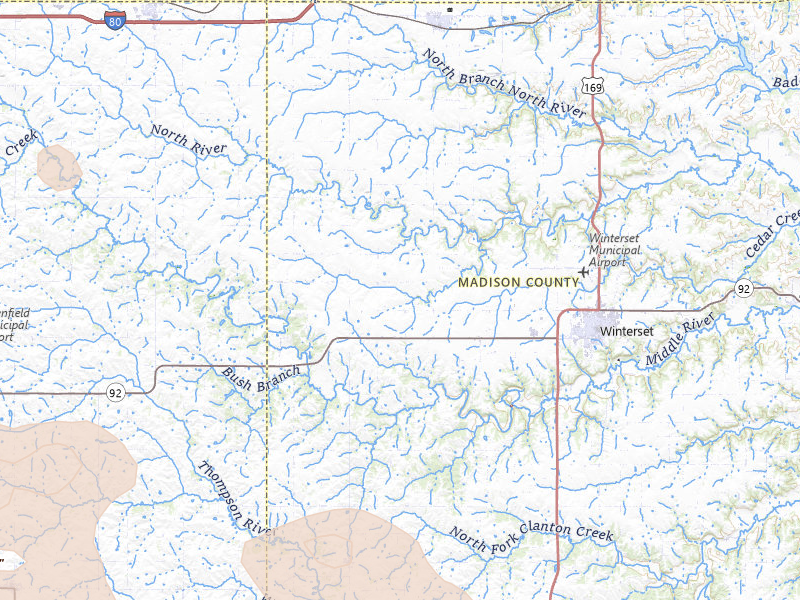 Radar-estimated hail-size map of the storm over Winterset, IA on Jun 5, 2026