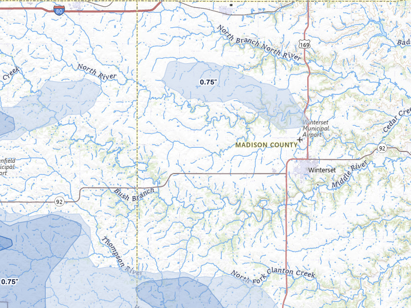 NEXRAD radar-signature map of the hail storm over Winterset, IA on Jun 5, 2026