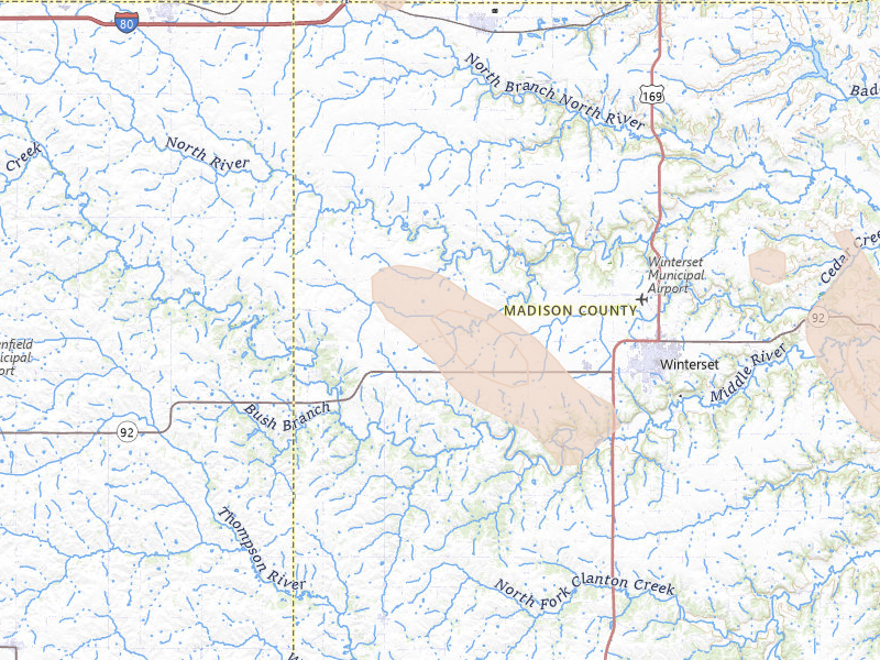 Radar-estimated hail-size map of the storm over Winterset, IA on Jul 27, 2026