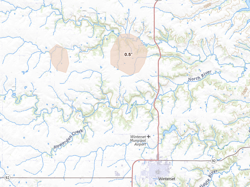 Radar-estimated hail-size map of the storm over Winterset, IA