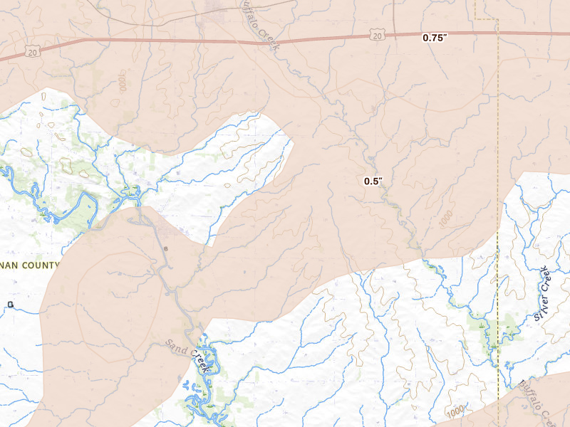 Radar-estimated hail-size map of the storm over Winthrop, IA