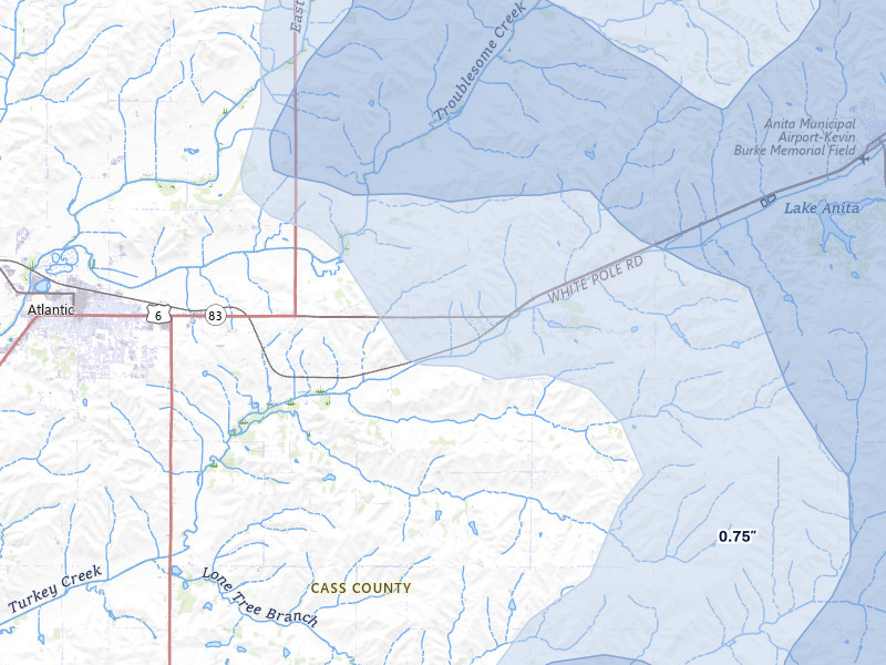 NEXRAD radar-signature map of the hail storm over Wiota, IA on Aug 13, 2026