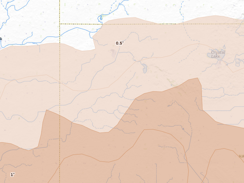 Radar-estimated hail-size map of the storm over Woden, IA on Jun 28, 2026