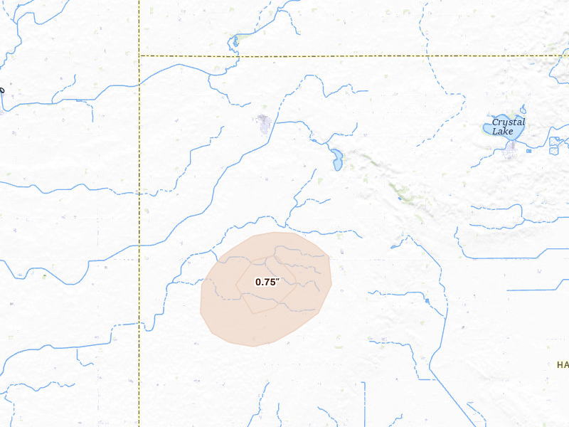 Radar-estimated hail-size map of the storm over Woden, IA on Jul 4, 2026