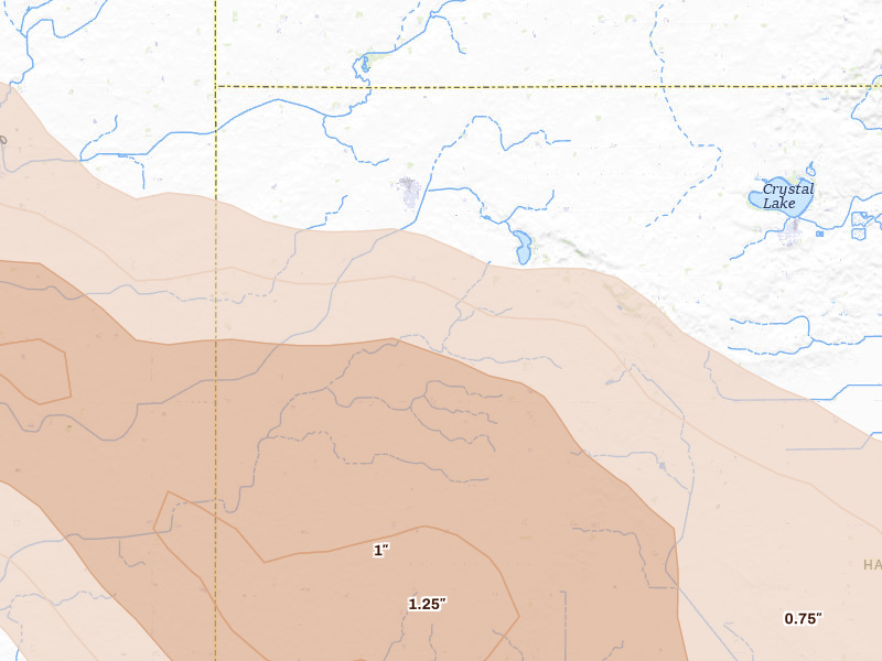 Radar-estimated hail-size map of the storm over Woden, IA