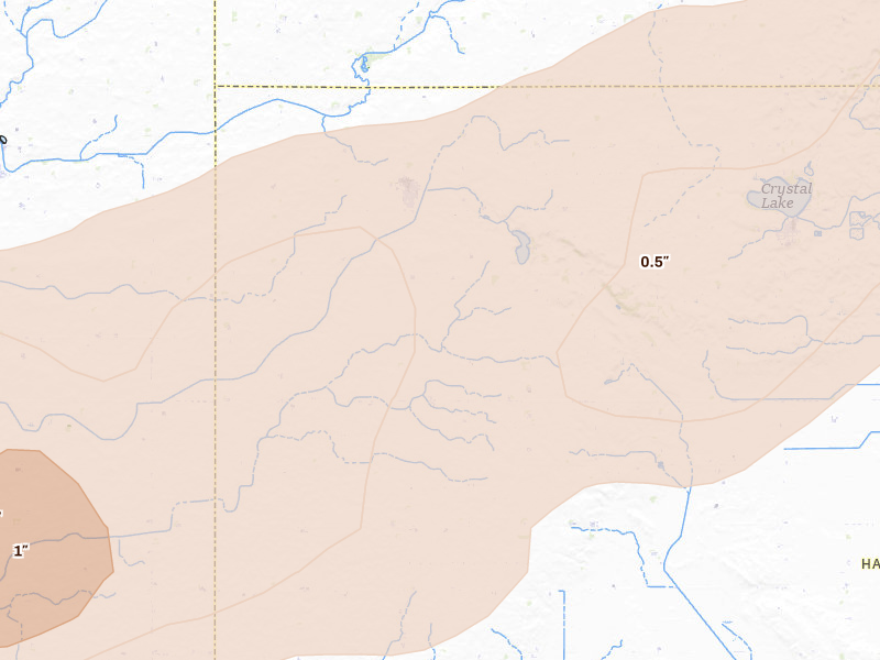 Radar-estimated hail-size map of the storm over Woden, IA on Sep 1, 2026
