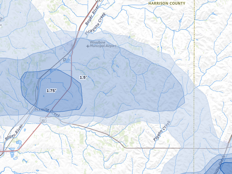 NEXRAD radar-signature map of the hail storm over Woodbine, IA on May 31, 2026