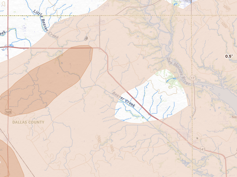 Radar-estimated hail-size map of the storm over Woodward, IA on Mar 30, 2026