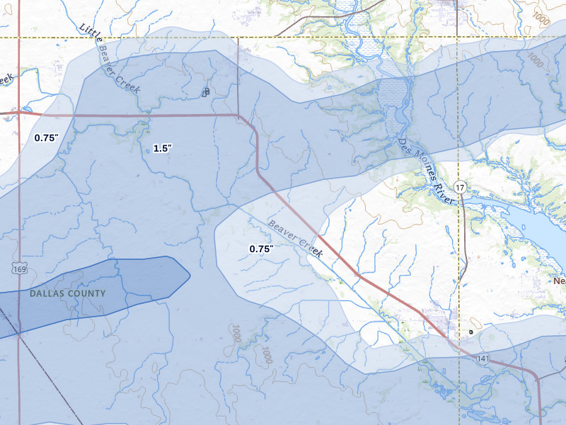 NEXRAD radar-signature map of the hail storm over Woodward, IA on Mar 30, 2026