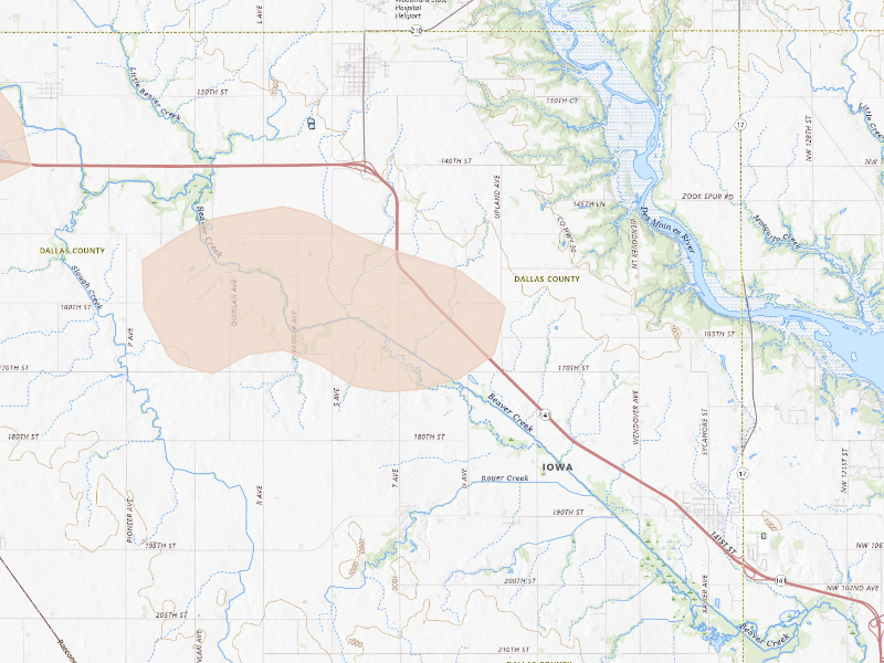 Radar-estimated hail-size map of the storm over Woodward, IA