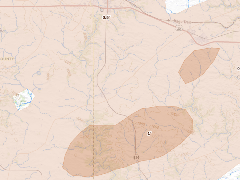 Radar-estimated hail-size map of the storm over Worthington, IA